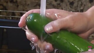 A Desperate Housewife Uses Cucumber and Carrot as a Substitute for a Big Hard Cock